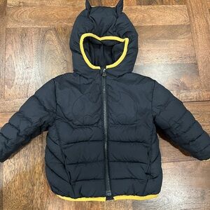 GAP Black Hooded Puffer Jacket Limited Edition Batman Design Size 12-18 Months